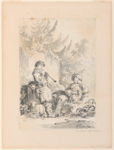 Hirtenjunge und Hirtin in einer Landschaft von Jean Baptiste Le Prince