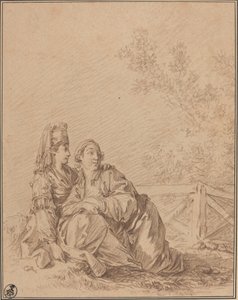 Zwei Russen in einer Landschaft sitzend von Jean Baptiste Le Prince