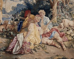Tanz, Vorhang der russischen Spiele, Detail des Lautenspielers rechts von Jean Baptiste Leprince