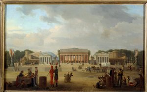 Ansicht des großen Theaters auf dem Place de la Concorde in Paris für das Fest des Friedens am 18. Nebelmonat Jahr X (9.11.1801) von Jean Baptiste Louis Cazin