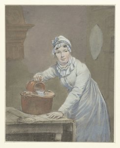 Dienstmädchen gießt Milch in einen Topf von Jean Baptiste Mallet (possibly)