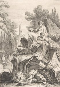 Die sitzende Nymphe Une fontaine avec une naïade assise sur une conque, ca. 1740 von Jean Baptiste Marie Pierre
