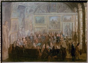 Treffen der Akademie für Malerei und Bildhauerei im Salon de Diane im Louvre