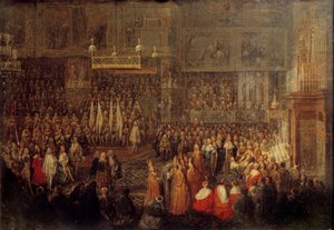 Krönung von Ludwig XV. (1710-1774) in der Kathedrale von Reims am 25.10.1722 von Jean Baptiste Martin
