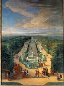 Ansicht des Hains der Galerie des Antiken in den Gärten von Versailles. Gemälde von Jean-Baptiste Martin (der Ältere) (1659-1735) um 1688