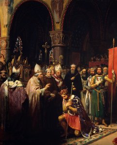 König Ludwig VII. nimmt das Oriflamme in der Basilika Saint Denis entgegen von Jean Baptiste Mauzaisse