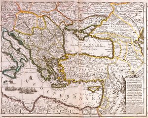 Karte des östlichen Mittelmeers und der Schwarzmeerländer, Türkei und Provinzen Kleinasiens