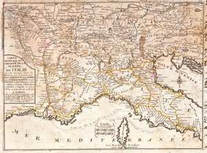 Karte der Straßen, die zu den wichtigsten italienischen Städten aus ganz Europa führen (Gravur) von Jean Baptiste Nolin
