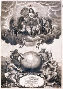 Porträt von Ludwig XIV., fliegend über einem Globus, Titelseite von Jean Baptiste Nolin