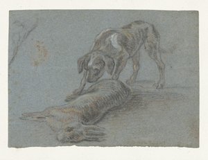 Hund bei einem geschossenen Hasen