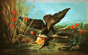 Ein Bussard stürzt einen Hasen um, oder Der Falke und der Hase, 1749 von Jean Baptiste Oudry