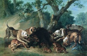 Eine wilde Sau und ihre Jungen, angegriffen von Hunden von Jean Baptiste Oudry