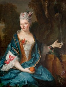 Dame, die in einem Garten sitzt von Jean Baptiste Oudry