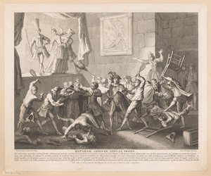 Kampf in einem Theater (Serie: Szenen aus dem Roman Comique von Scarron) von Jean Baptiste Oudry