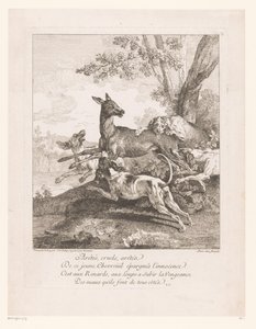 Hirsch von Jagdhunden überfallen (Jagdszenen) von Jean Baptiste Oudry