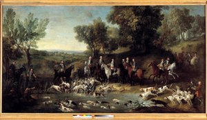 König Ludwig XV. jagt Hirsche im Wald von Saint Germain im Jahr 1730. Gemälde von Jean Baptiste Oudry (1686-1755) 1730 Toulouse, Musee des Augustins von Jean Baptiste Oudry