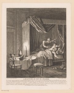 Mann erschrickt durch Nachttopf, der über ihn geleert wird Szenen aus dem Roman Comique von Scarron (Serientitel) von Jean Baptiste Oudry
