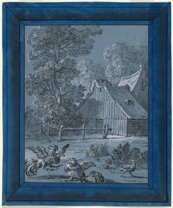 Das Rebhuhn und die Hähne von Jean Baptiste Oudry