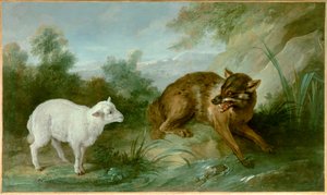 Der Wolf und das Lamm (Illustration einer Fabel von Jean de La Fontaine)