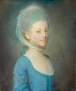 Porträt einer jungen Frau mit einem Kopftuch aus gestreiftem Gaze von Jean Baptiste Perronneau