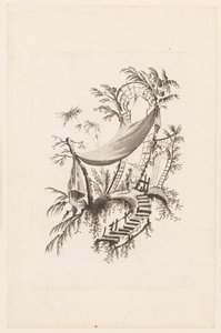 Figur unter Zelt, aus "Recueil des Tentes Chinoises" von Jean Baptiste Pillement
