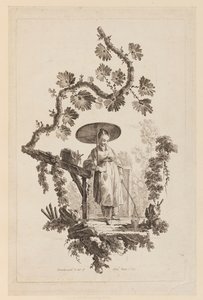 Figur mit Sonnenschirm unter einem Ast