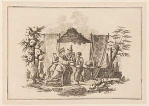 Figuren mit einem Kürbis, aus "Nouveau Cahier de Six Feuilles De Différents Sujets Chinois Historiés" von Jean Baptiste Pillement