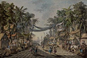 Marktszene in einem imaginären orientalischen Hafen