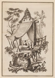 Drei Figuren unter einem Zelt von Jean Baptiste Pillement