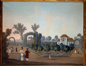 Ansicht der Gärten von Benfica in Lissabon 1785, Aquarell von Jean Pillement