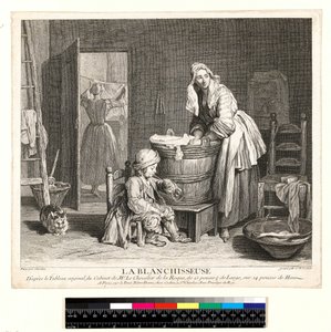 La Blanchisseuse, graviert von Charles Nicolas Cochin I von Jean Baptiste Simeon (after) Chardin