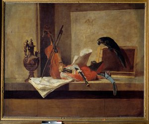 Musikinstrumente und Papagei von Jean Baptiste Simeon Chardin