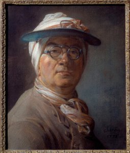 Selbstporträt mit grünem Lampenschirm von Jean Baptiste Simeon Chardin