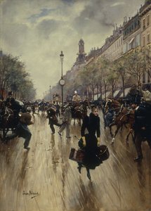Vier Uhr nachmittags am Carrefour Drouot und dem Grand Boulevard, ca. 1895 von Jean Beraud