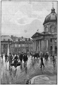 Pariser Szene im 19. Jahrhundert: das linke Ufer mit dem Institut de France. Gravur von Florian nach einem Gemälde von Béraud. Spätes 19. Jahrhundert. In „Die Hauptstädte der Welt: Paris“.
