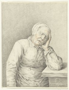 Schlafende alte Frau, mit dem Kopf in der Hand von Jean Bernard