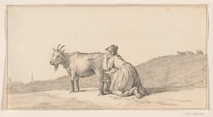 Frau, die eine Ziege melkt von Jean Bernard