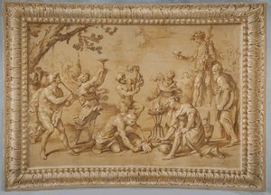 Falsches vergoldetes Relief, mit Bacchus und einer Opferszene