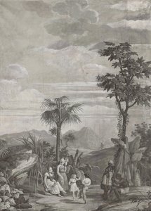 Die Kinder tanzen, Tapetenpaneel aus der Serie "Paul et Virginie", von Dufour & Cie, ca. 1823 von Jean Broc