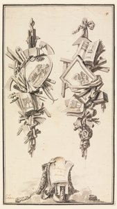 Ein Paar Trophäen, die auf die Handwerke des Schreiners und Tischlers verweisen von Jean Charles Delafosse