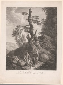 Ruhende Soldaten vor einem Baum in einer felsigen Landschaft