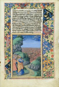 Ms Lat. Q.v.I.126 fol.26 Moses und die Israeliten beobachten das Ertrinken der Ägypter im Meer, aus dem Stundenbuch von Louis d