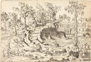 Putti spielen in einer fantasievollen Landschaft von Jean Cousin the Younger