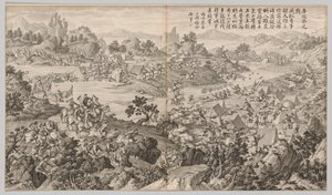Schlacht von Kulongkui: aus Schlachtszenen der Niederschlagung von Aufständen, ca. 1765-1774 von Jean Damascene Sallusti