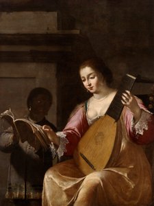 Frau spielt Laute von Jean Daret