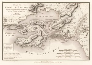 Plan du Combat de Salamine Pour le Voyage du Jeune Anacharsis (Plan der Schlacht von Salamis 480 v. Chr.) von Jean Denis Barbie du Bocage (1760-1825) aus Voyage du jeune Anacharsis en Grèce (Reisen des jungen Anacharsis in Griechenland)