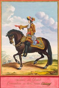 Porträt von Ludwig XIV. zu Pferd in der Schlacht von Cambrai, zweite Hälfte des 17. Jahrhunderts