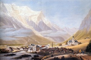 Tal von Chamonix und Mont-Blanc-Massiv, ca. 1810 (Gravur) von Jean Dubois