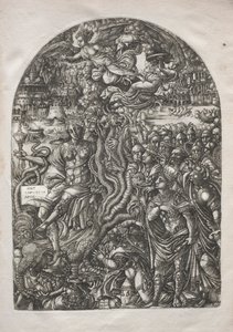 Die Apokalypse: Babylon die Hure, sitzend auf dem siebenköpfigen Tier, 1546-1556 von Jean Duvet