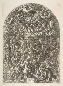 Der Drache mit zwei Hörnern und das Tier mit sieben Köpfen, aus der Apokalypse